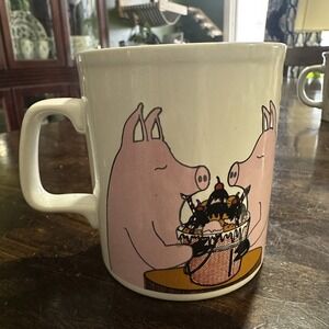 Kiln Craft Pigs Eating Ice Cream Sundae Funny Coffee Mug Cup English Ironstone‎